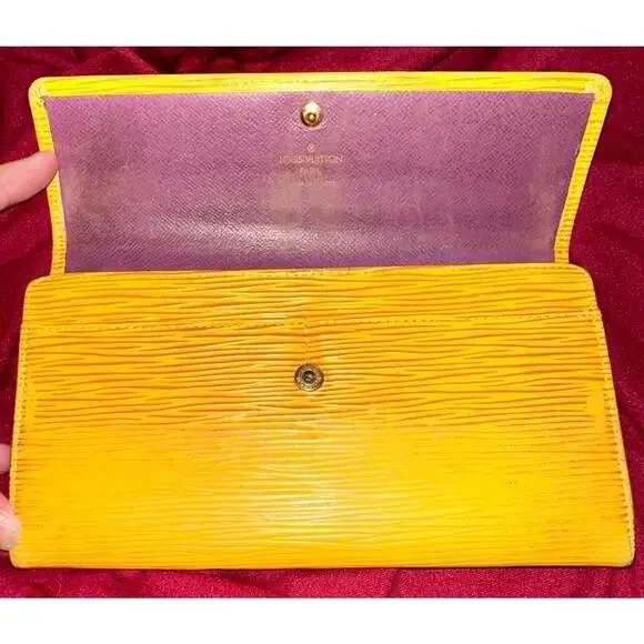 AUTHENTIC Louis Vuitton LV Yellow Epi Leather Long Wallet Purple Inside Preloved - Picture 2 of 6